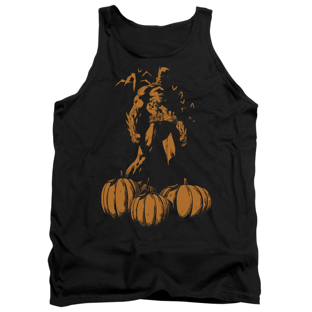 AN OFFCIALLY LICENSED BATMAN A BAT AMONG PUMPKINS ADULT UNISEX TANK TOP BLACK