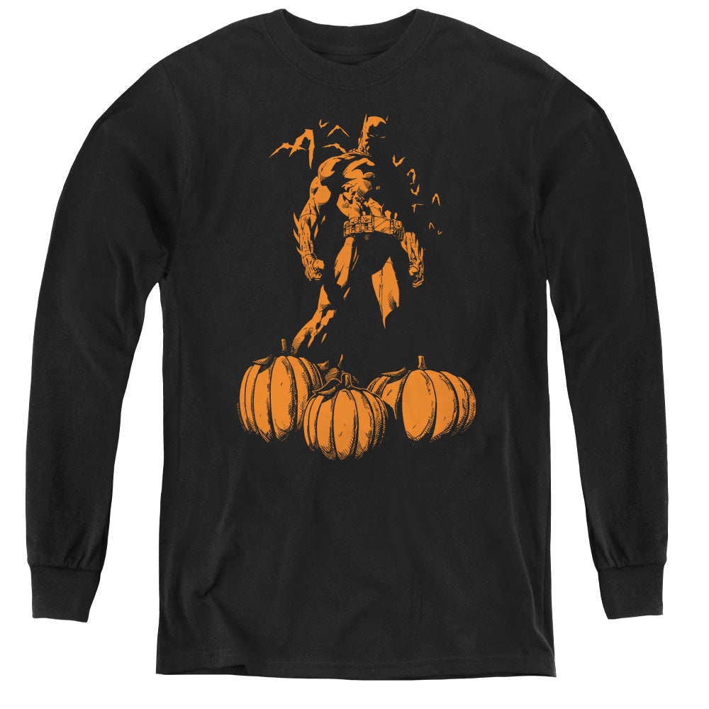 AN OFFCIALLY LICENSED BATMAN A BAT AMONG PUMPKINS YOUTH LONG SLEEVE T-SHIRT BLACK