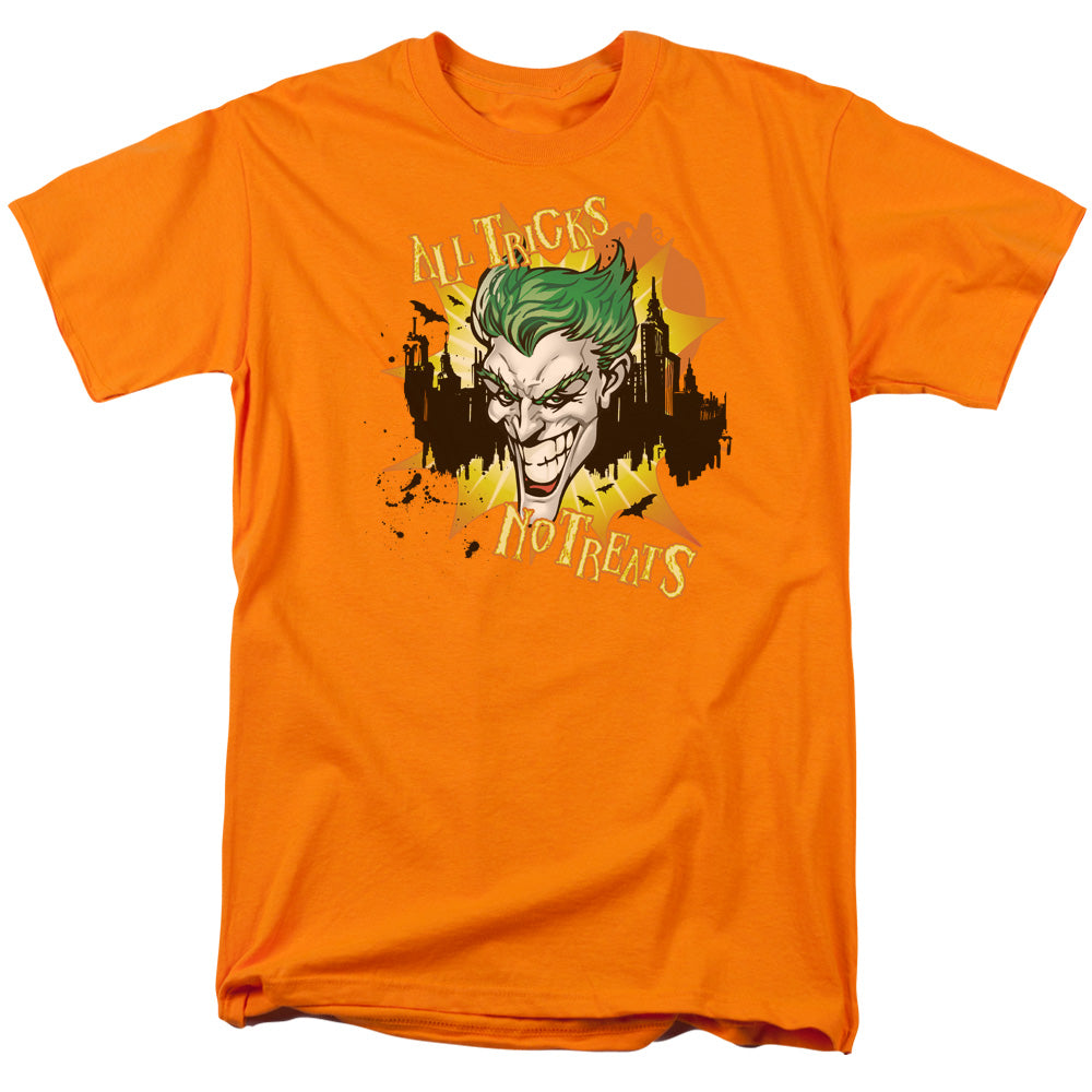 AN OFFCIALLY LICENSED BATMAN ALL TRICKS NO TREATS MEN'S REGULAR FIT T-SHIRT ORANGE