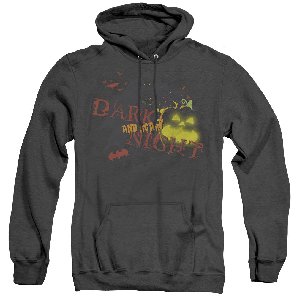 AN OFFCIALLY LICENSED BATMAN DARK AND SCARY NIGHT ADULT UNISEX HEATHER PULLOVER HOODIE BLACK