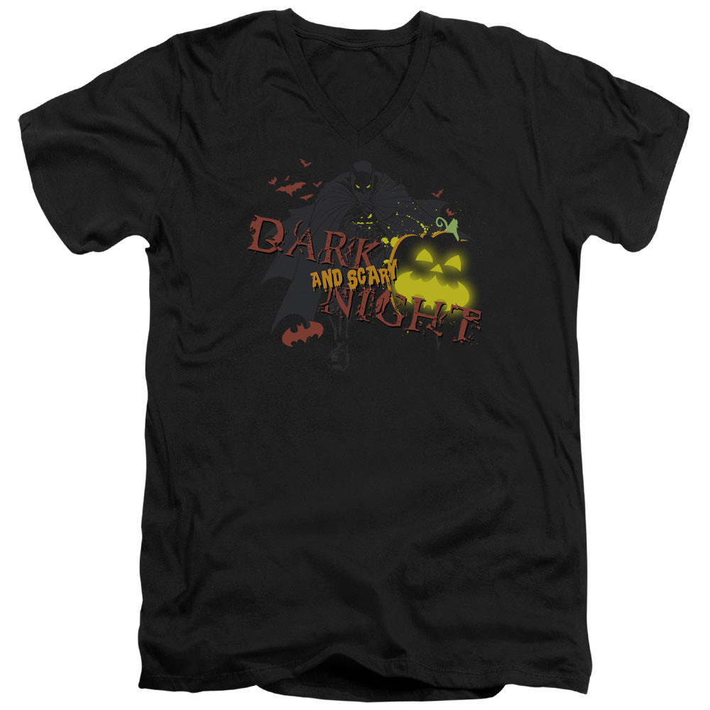 AN OFFCIALLY LICENSED BATMAN DARK AND SCARY NIGHT MEN'S V-NECK T-SHIRT BLACK