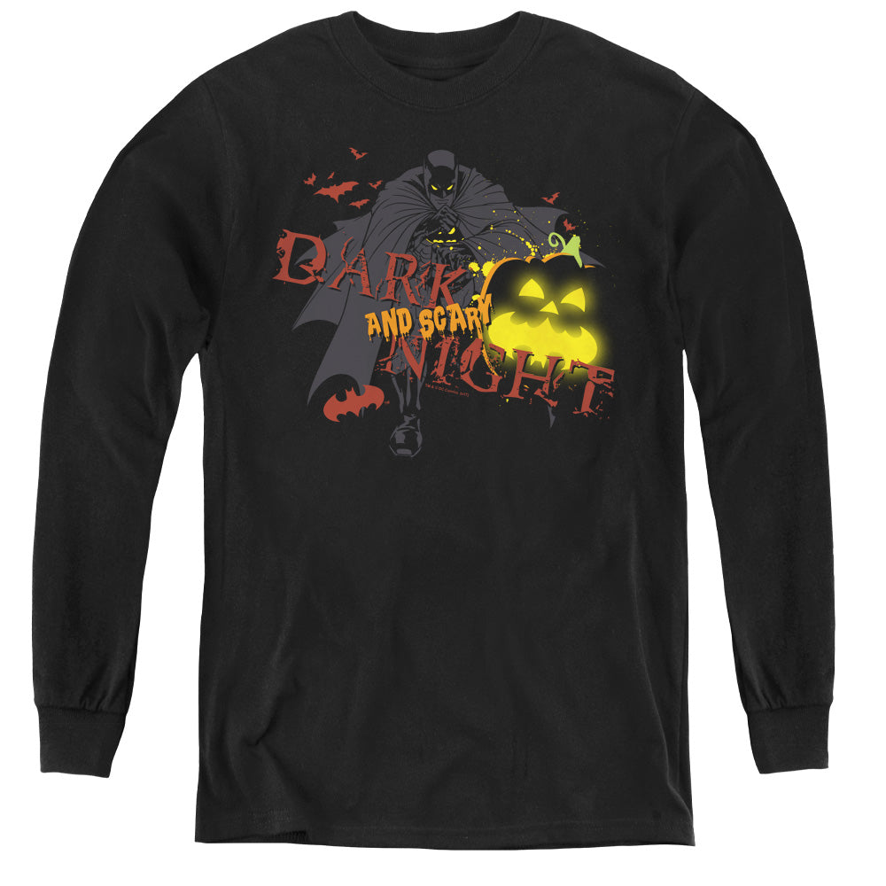 AN OFFCIALLY LICENSED BATMAN DARK AND SCARY NIGHT YOUTH LONG SLEEVE T-SHIRT BLACK