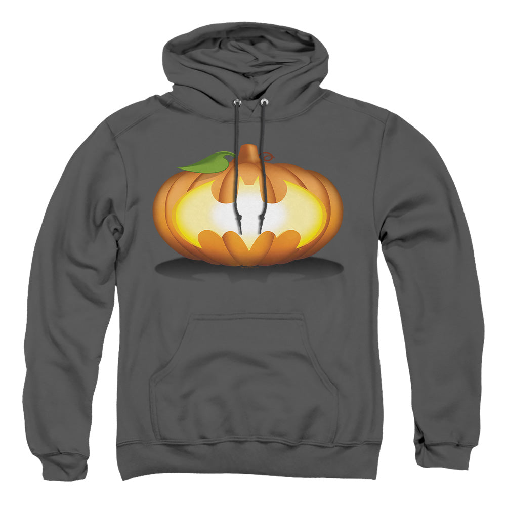 AN OFFCIALLY LICENSED BATMAN BAT PUMPKIN LOGO ADULT UNISEX PULLOVER HOODIE CHARCOAL