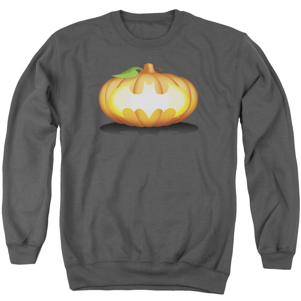 AN OFFCIALLY LICENSED BATMAN BAT PUMPKIN LOGO ADULT UNISEX CREWNECK SWEATSHIRT CHARCOAL