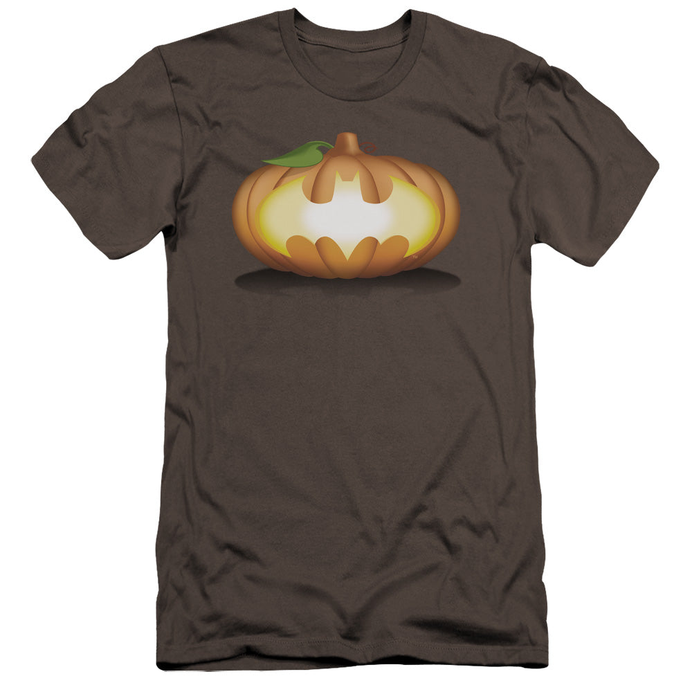 AN OFFCIALLY LICENSED BATMAN BAT PUMPKIN LOGO MEN'S PREMIUM SLIM FIT T-SHIRT CHARCOAL