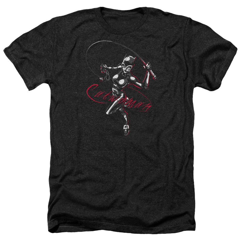 AN OFFCIALLY LICENSED BATMAN KITTEN WITH A WHIP MEN'S HEATHER T-SHIRT CHARCOAL