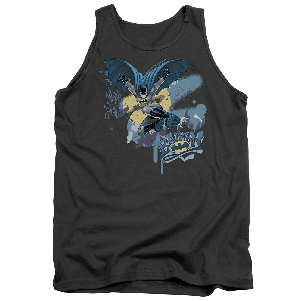 AN OFFCIALLY LICENSED BATMAN INTO THE NIGHT ADULT UNISEX TANK TOP CHARCOAL