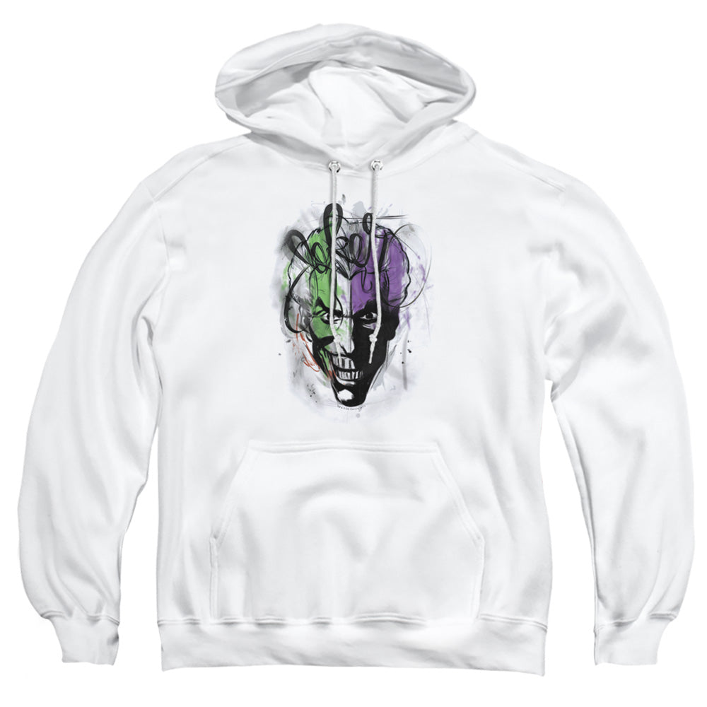 AN OFFCIALLY LICENSED BATMAN JOKER AIRBRUSH ADULT UNISEX PULLOVER HOODIE WHITE
