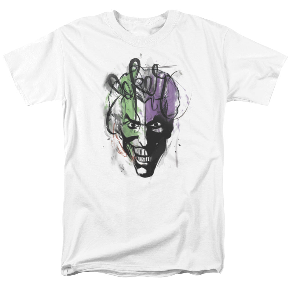 AN OFFCIALLY LICENSED BATMAN JOKER AIRBRUSH MEN'S REGULAR FIT T-SHIRT WHITE