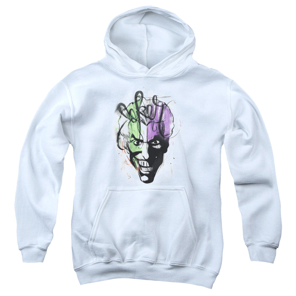 AN OFFCIALLY LICENSED BATMAN JOKER AIRBRUSH YOUTH HOODIE CHARCOAL