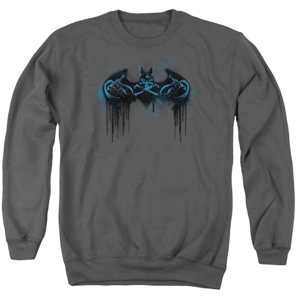 AN OFFCIALLY LICENSED BATMAN RUN AWAY ADULT UNISEX CREWNECK SWEATSHIRT CHARCOAL