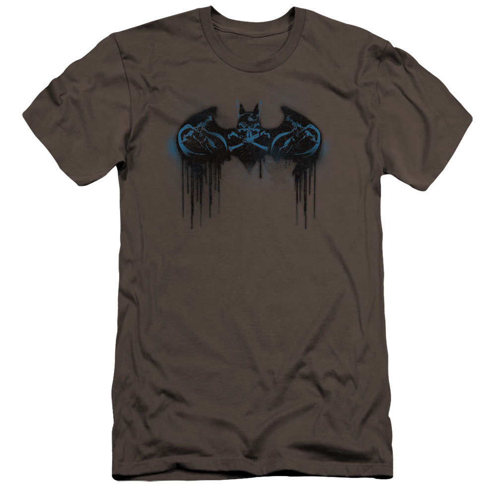 AN OFFCIALLY LICENSED BATMAN RUN AWAY MEN'S PREMIUM SLIM FIT T-SHIRT CHARCOAL