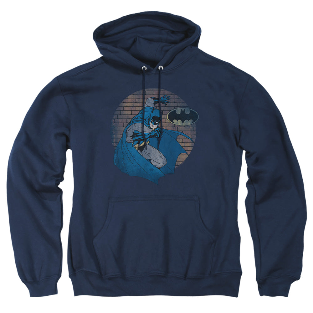 AN OFFCIALLY LICENSED BATMAN IN THE SPOTLIGHT ADULT UNISEX PULLOVER HOODIE NAVY
