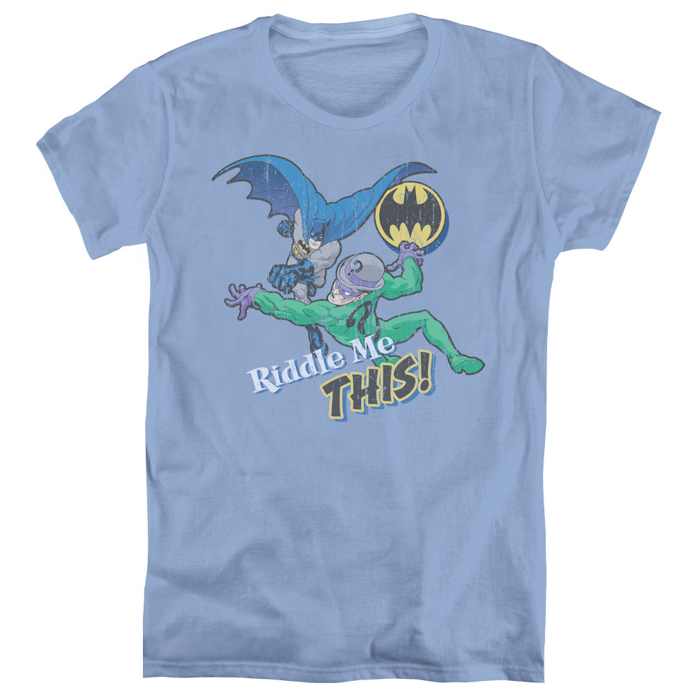 AN OFFCIALLY LICENSED BATMAN RIDDLE ME THIS WOMEN'S REGULAR FIT T-SHIRT CAROLINA BLUE