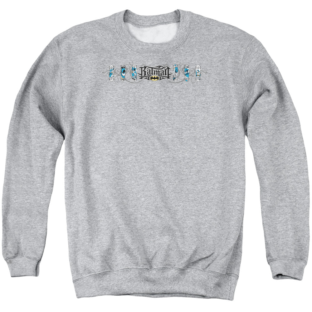 AN OFFCIALLY LICENSED BATMAN SKATEBOARD BATS ADULT UNISEX CREWNECK SWEATSHIRT ATHLETIC HEATHER