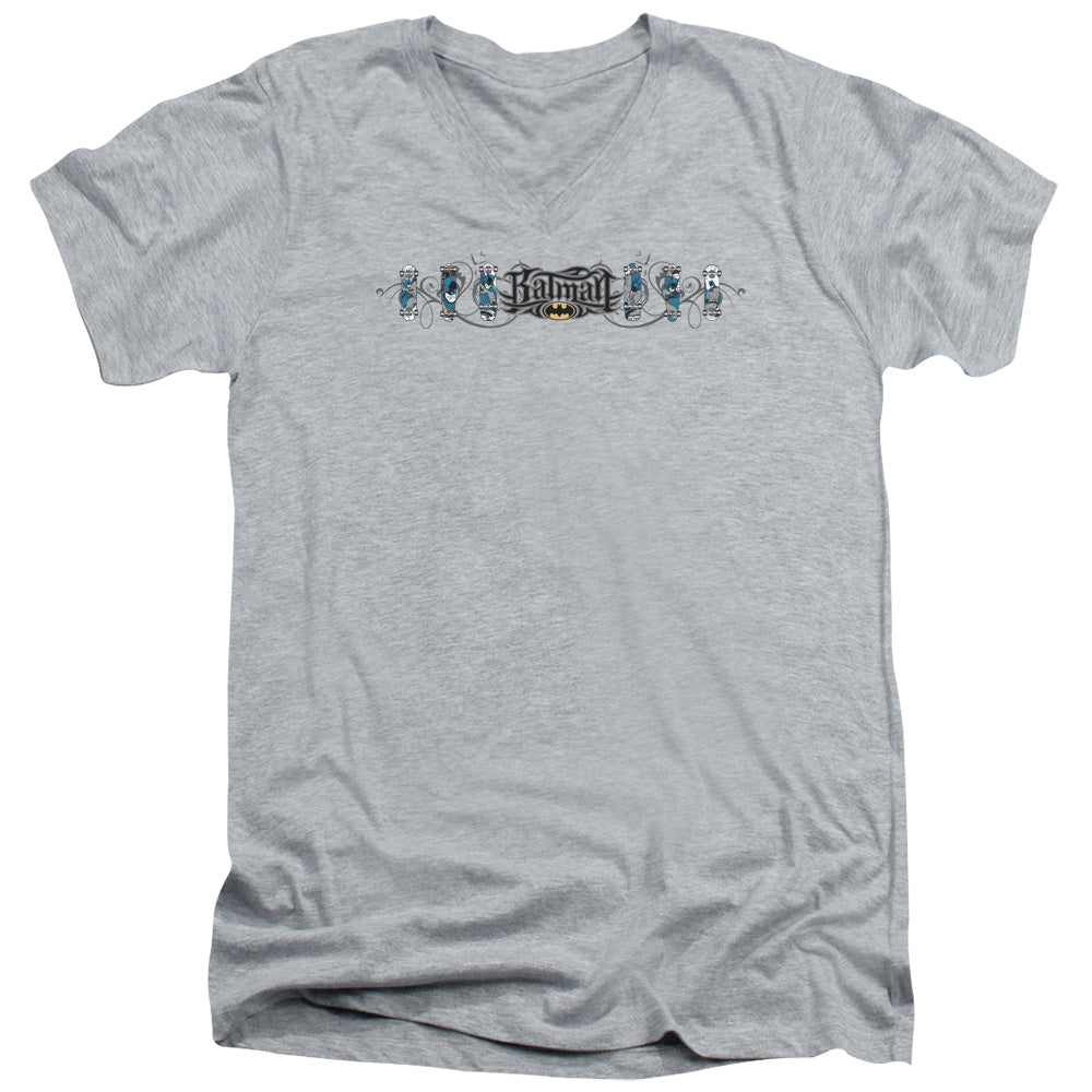 AN OFFCIALLY LICENSED BATMAN SKATEBOARD BATS MEN'S V-NECK T-SHIRT ATHLETIC HEATHER