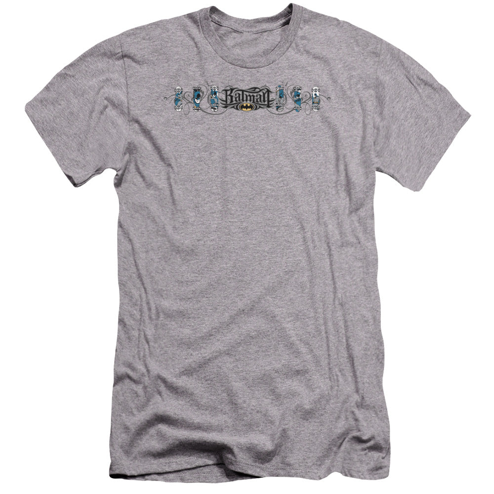 AN OFFCIALLY LICENSED BATMAN SKATEBOARD BATS MEN'S PREMIUM SLIM FIT T-SHIRT ATHLETIC HEATHER