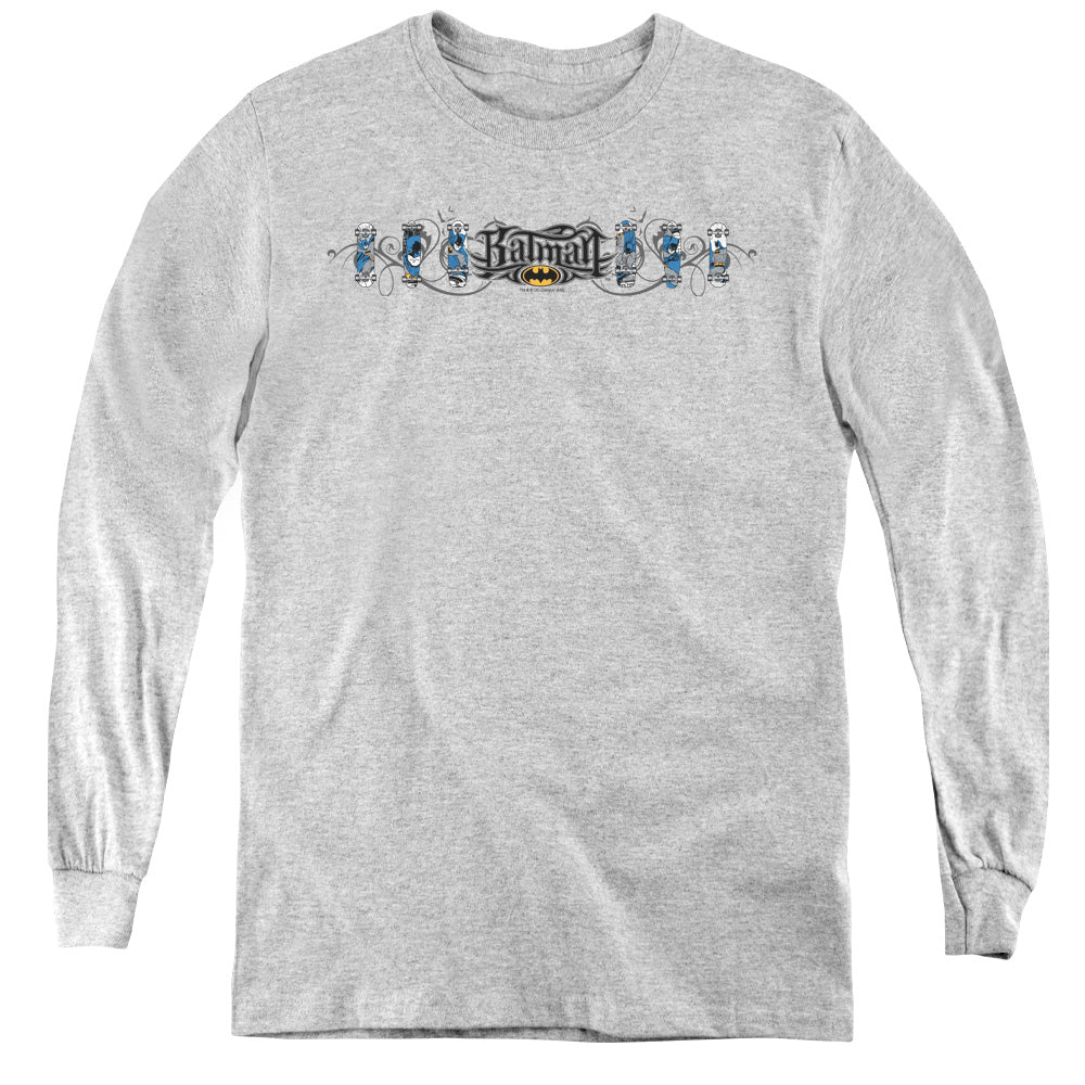 AN OFFCIALLY LICENSED BATMAN SKATEBOARD BATS YOUTH LONG SLEEVE T-SHIRT ATHLETIC HEATHER