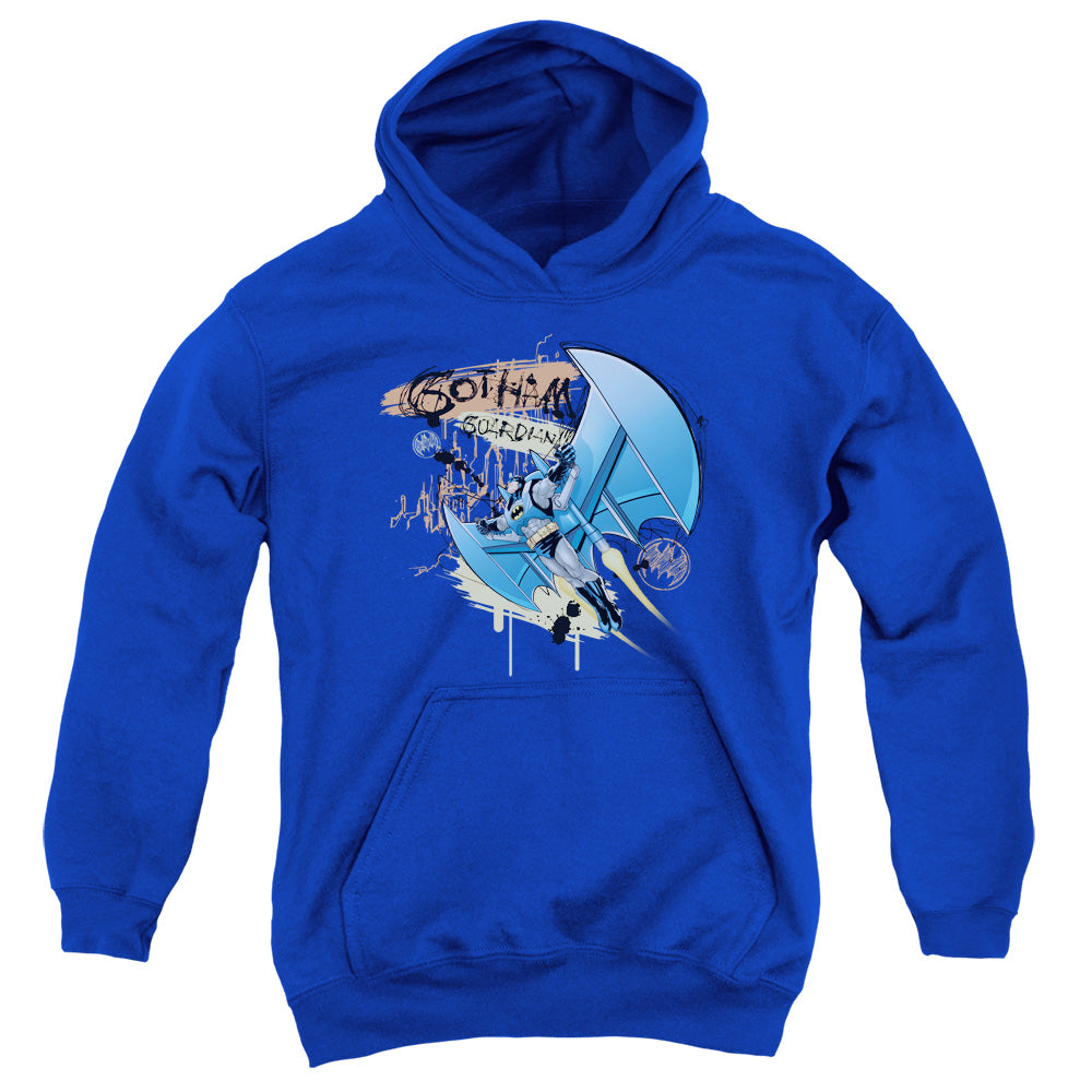 AN OFFCIALLY LICENSED BATMAN KNIGHT FLIGHT YOUTH HOODIE ROYAL