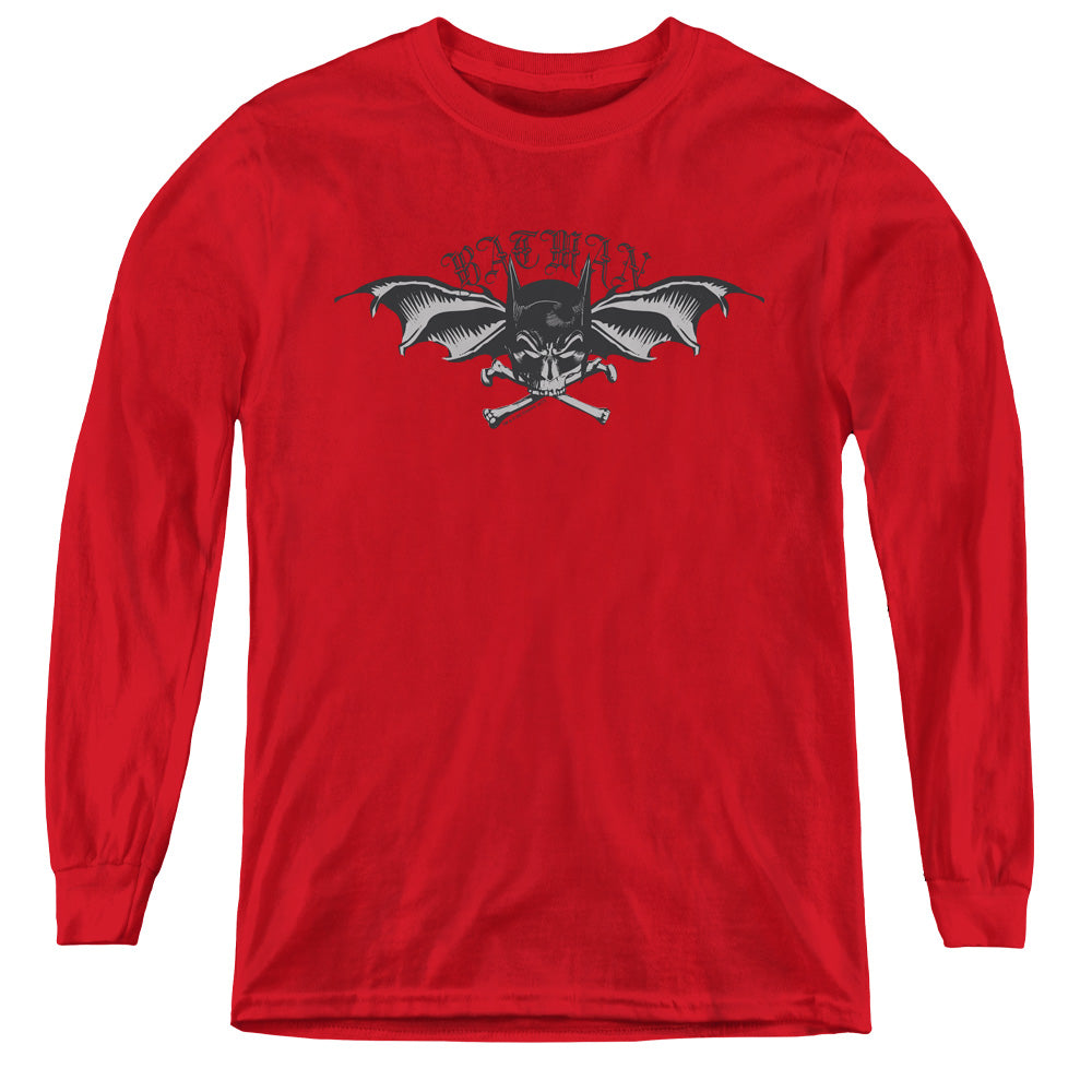 AN OFFCIALLY LICENSED BATMAN WINGS OF WRATH YOUTH LONG SLEEVE T-SHIRT RED