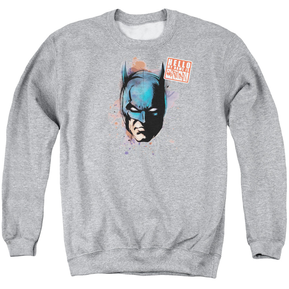 AN OFFCIALLY LICENSED BATMAN HELLO ADULT UNISEX CREWNECK SWEATSHIRT ATHLETIC HEATHER