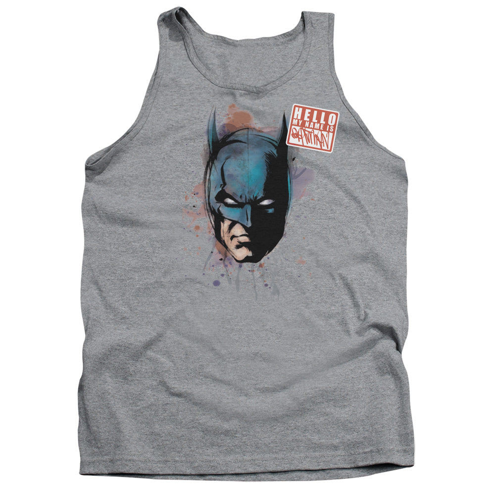 AN OFFCIALLY LICENSED BATMAN HELLO ADULT UNISEX TANK TOP ATHLETIC HEATHER
