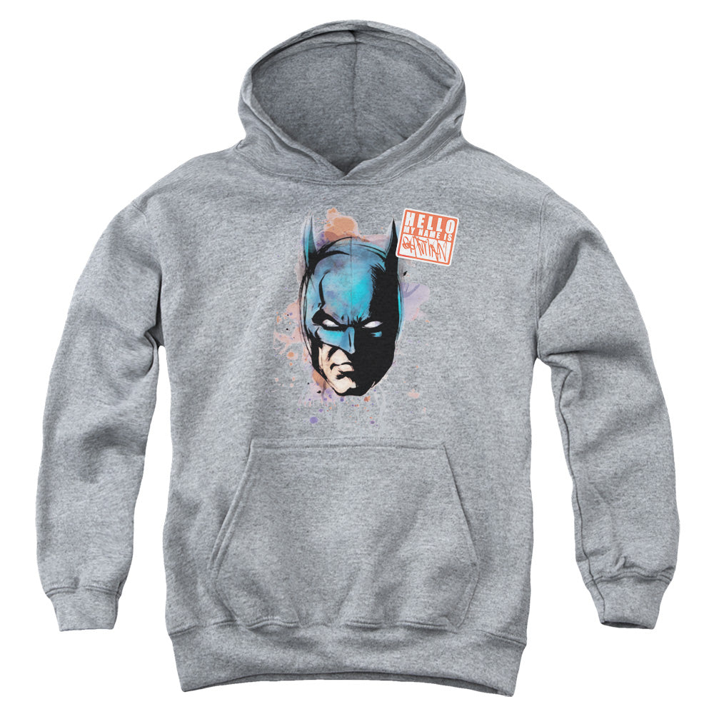 AN OFFCIALLY LICENSED BATMAN HELLO YOUTH HOODIE ATHLETIC HEATHER