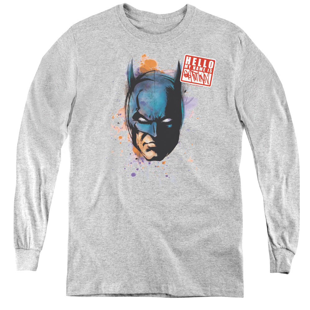 AN OFFCIALLY LICENSED BATMAN HELLO YOUTH LONG SLEEVE T-SHIRT ATHLETIC HEATHER