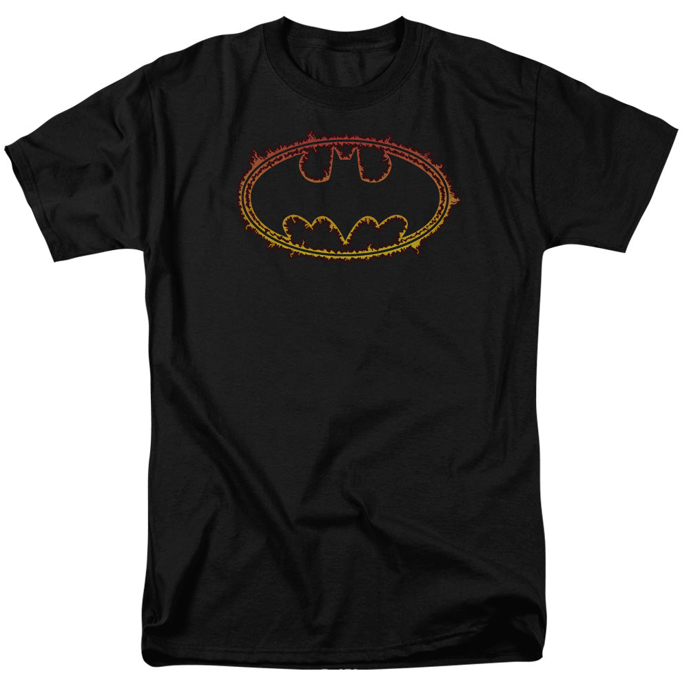 AN OFFCIALLY LICENSED BATMAN FLAME OUTLINED LOGO MEN'S REGULAR FIT T-SHIRT BLACK