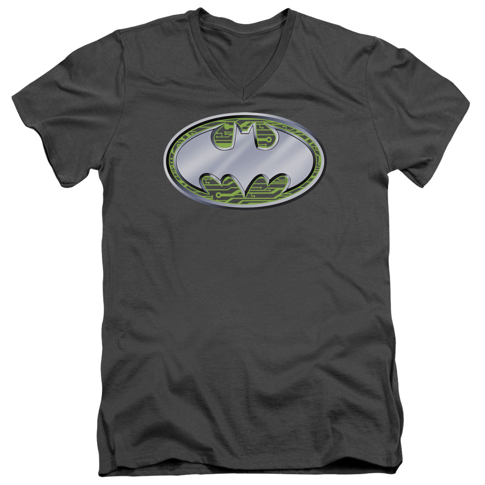 AN OFFCIALLY LICENSED BATMAN CIRCUITS LOGO MEN'S V-NECK T-SHIRT CHARCOAL