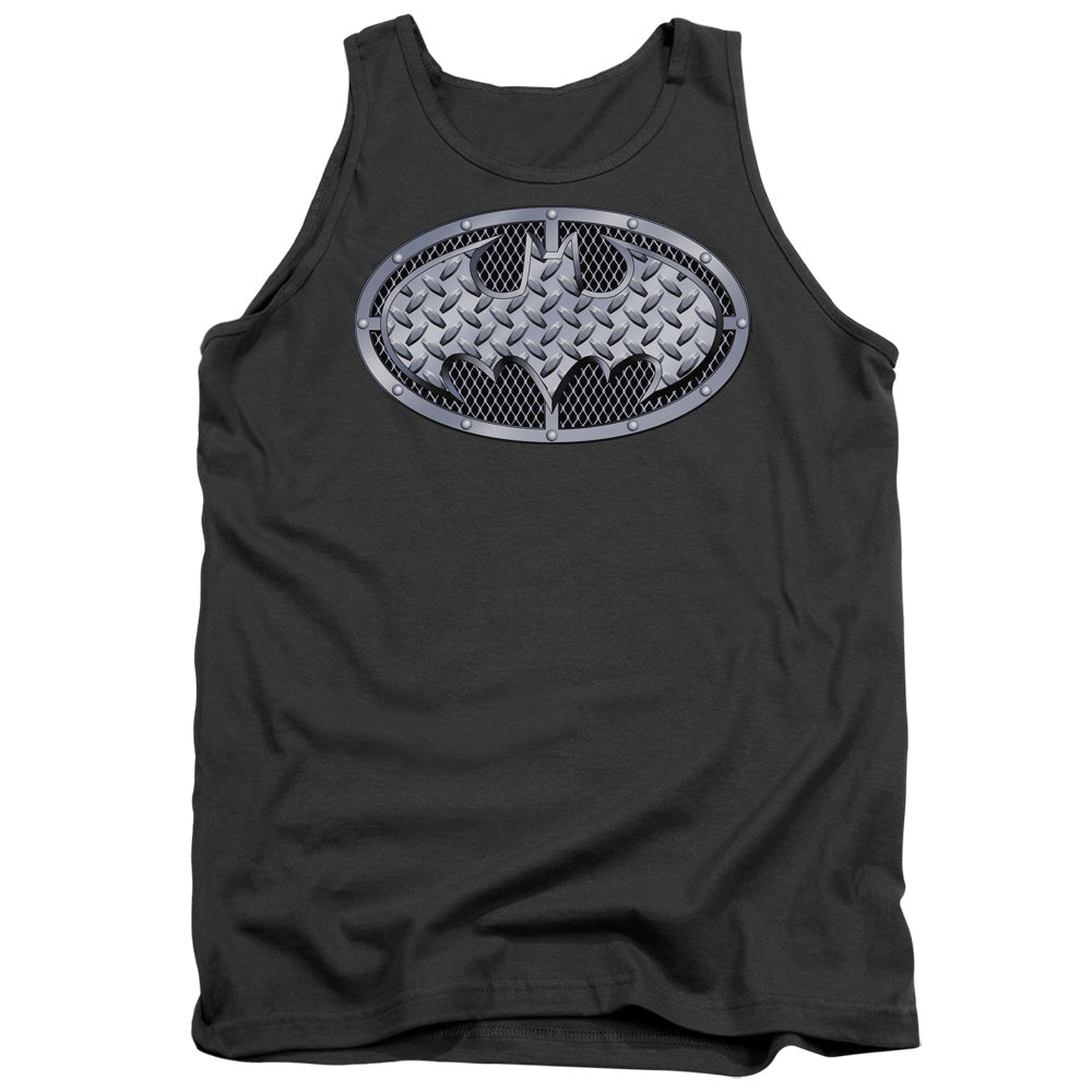 AN OFFCIALLY LICENSED BATMAN STEEL MESH SHIELD ADULT UNISEX TANK TOP CHARCOAL