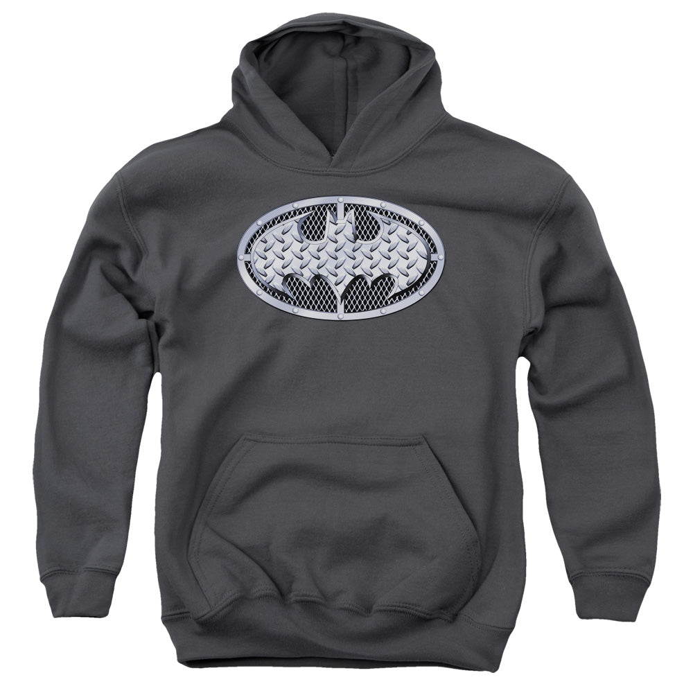 AN OFFCIALLY LICENSED BATMAN STEEL MESH SHIELD YOUTH HOODIE CHARCOAL