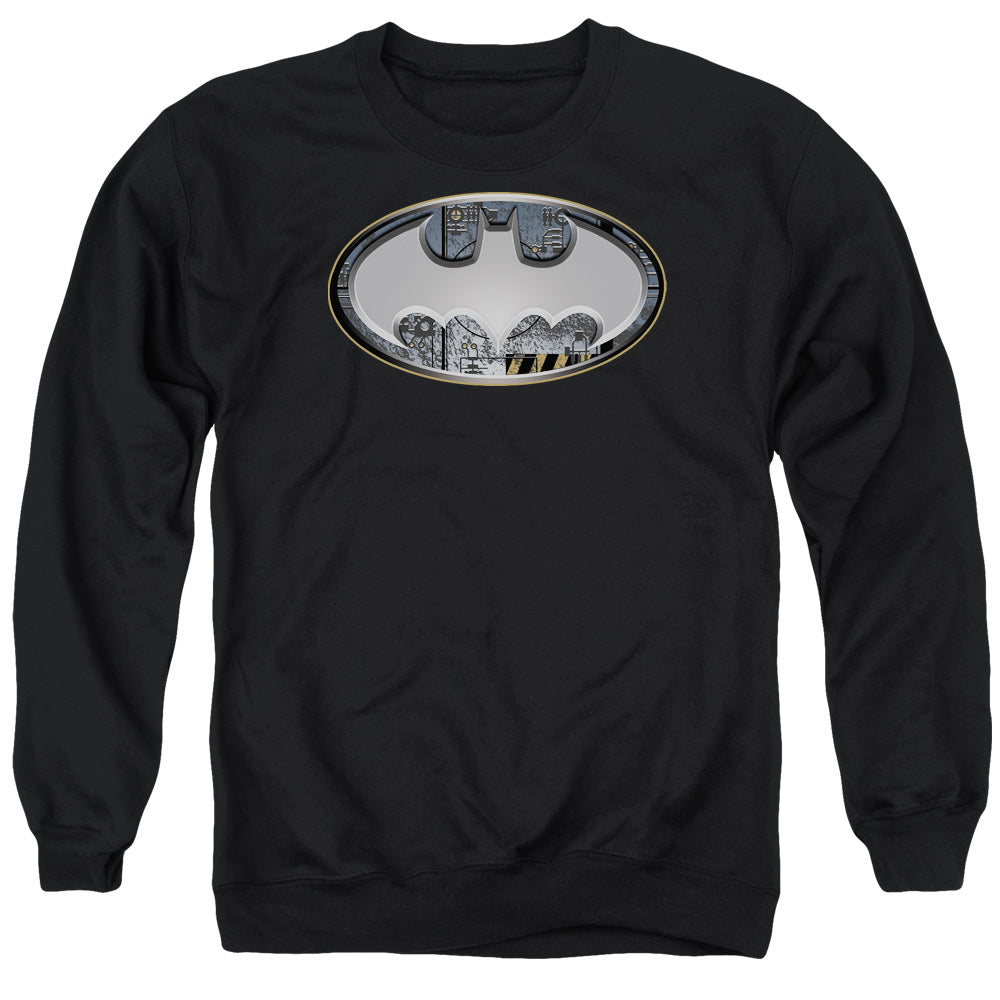 AN OFFCIALLY LICENSED BATMAN STEEL WALL SHIELD ADULT UNISEX CREWNECK SWEATSHIRT BLACK
