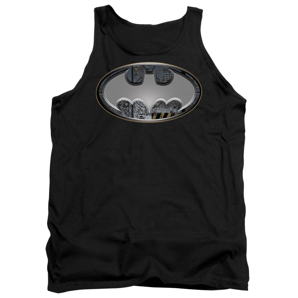 AN OFFCIALLY LICENSED BATMAN STEEL WALL SHIELD ADULT UNISEX TANK TOP BLACK