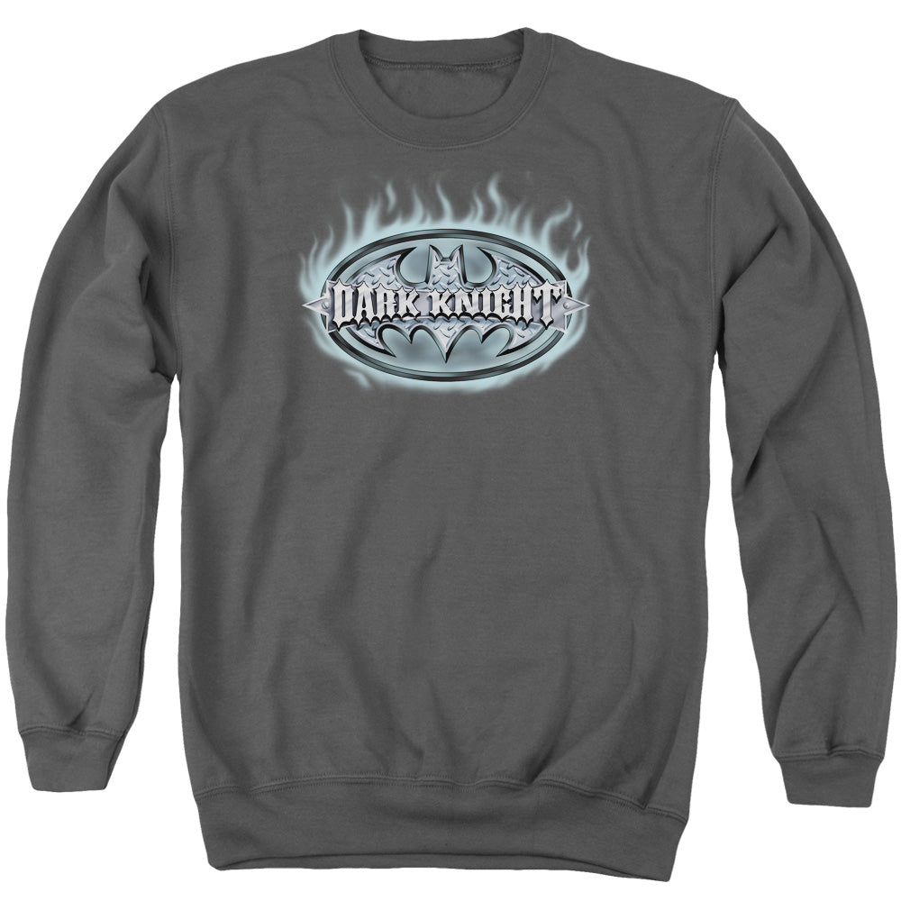 AN OFFCIALLY LICENSED BATMAN DARK KNIGHT STEEL SHIELD ADULT UNISEX CREWNECK SWEATSHIRT CHARCOAL