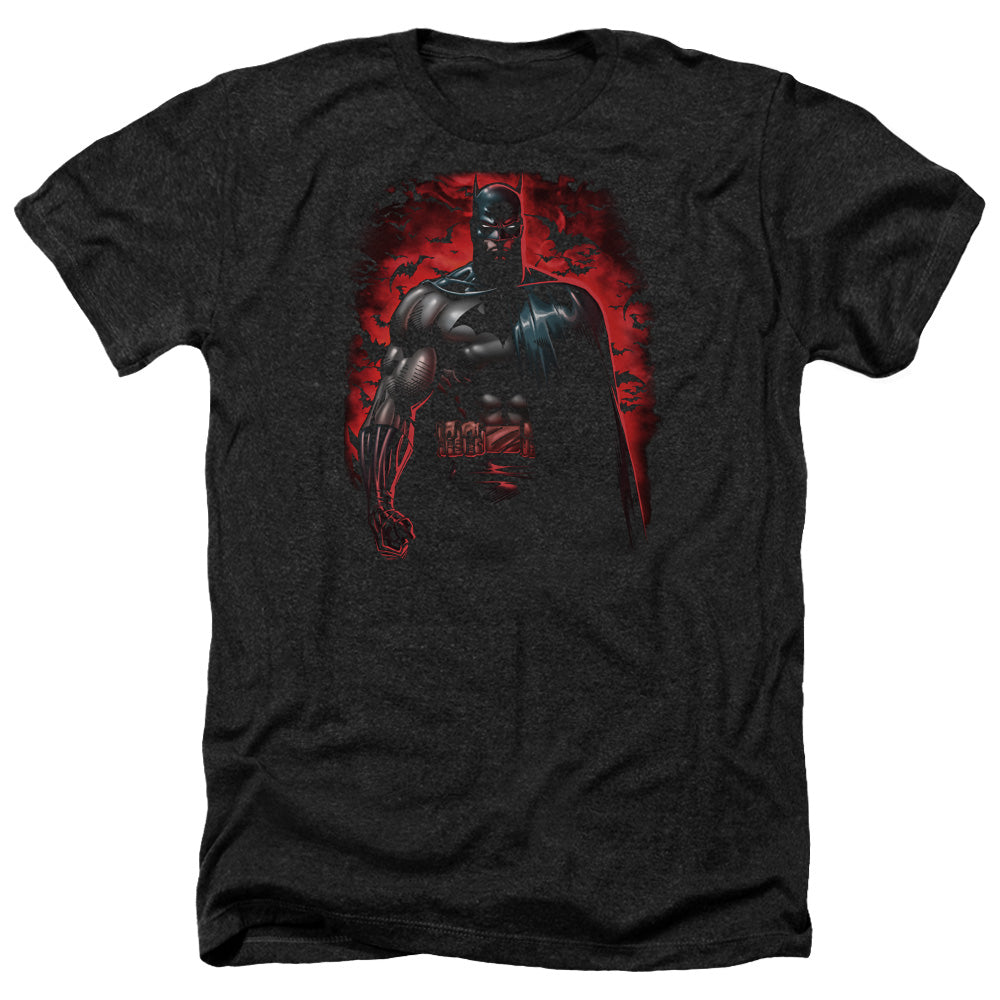 AN OFFCIALLY LICENSED BATMAN RED KNIGHT MEN'S HEATHER T-SHIRT CHARCOAL