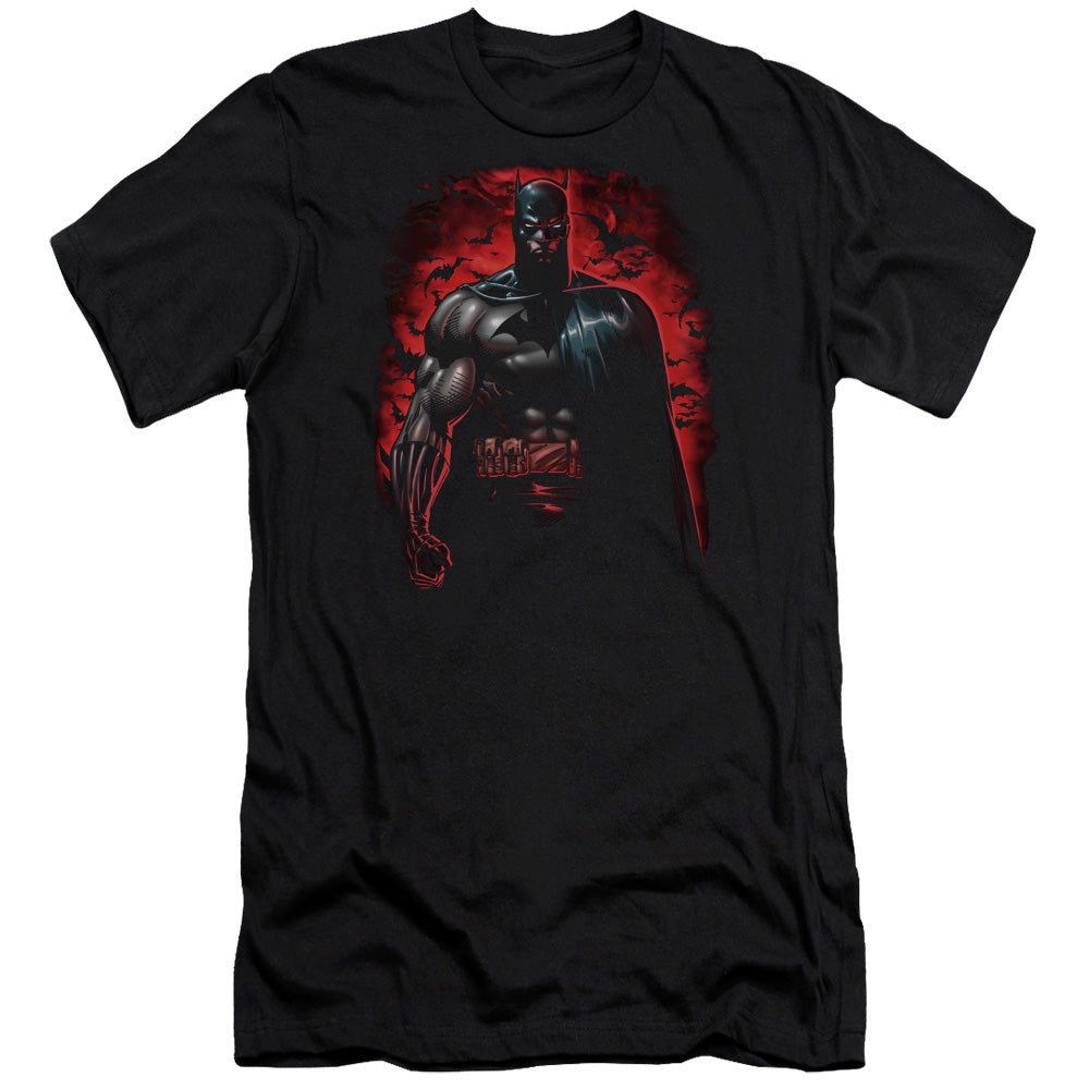 AN OFFCIALLY LICENSED BATMAN RED KNIGHT MEN'S PREMIUM SLIM FIT T-SHIRT BLACK