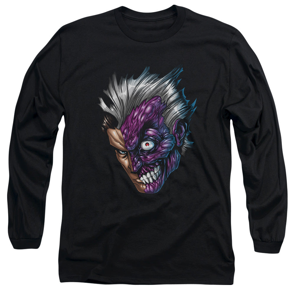 AN OFFCIALLY LICENSED BATMAN JUST FACE MEN'S LONG SLEEVE T-SHIRT BLACK