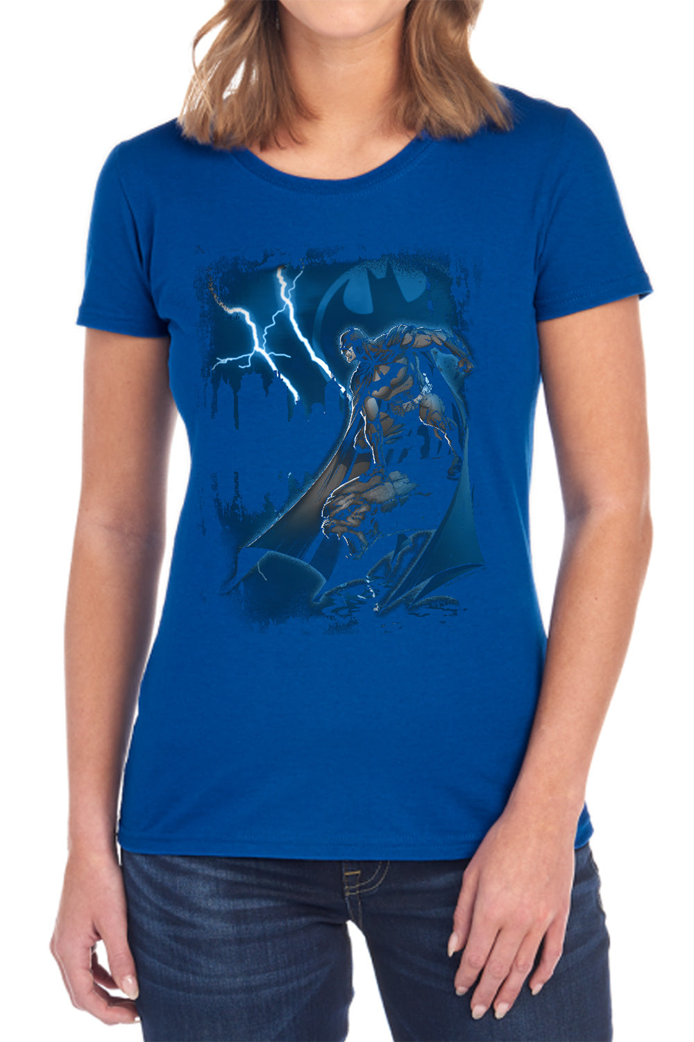 AN OFFCIALLY LICENSED BATMAN LIGHTNING STRIKES WOMEN'S REGULAR FIT T-SHIRT BLACK