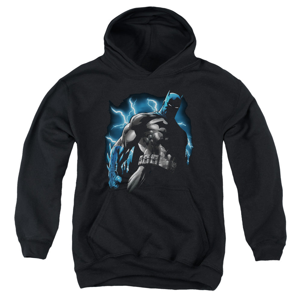 AN OFFCIALLY LICENSED BATMAN GOTHAM LIGHTNING YOUTH HOODIE BLACK