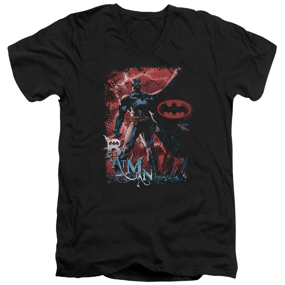 AN OFFCIALLY LICENSED BATMAN GOTHAM REIGN MEN'S V-NECK T-SHIRT BLACK