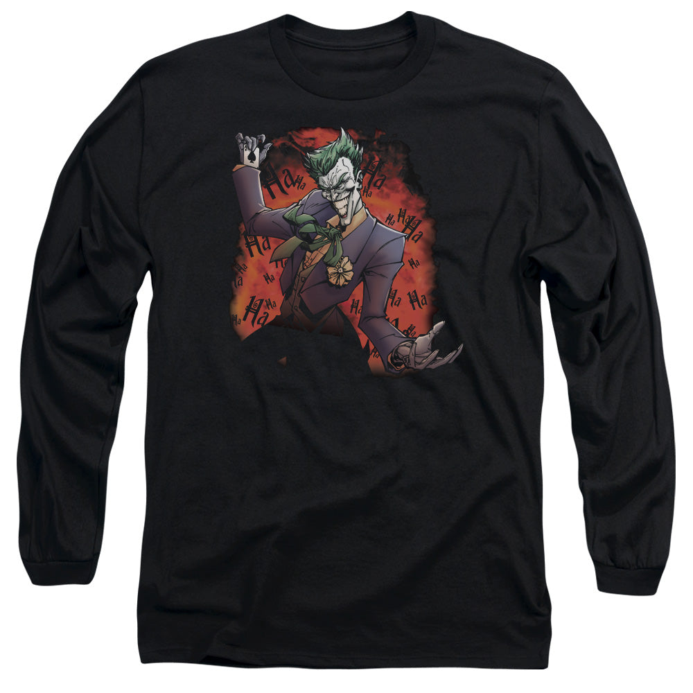AN OFFCIALLY LICENSED BATMAN JOKERS AVE MEN'S LONG SLEEVE T-SHIRT BLACK