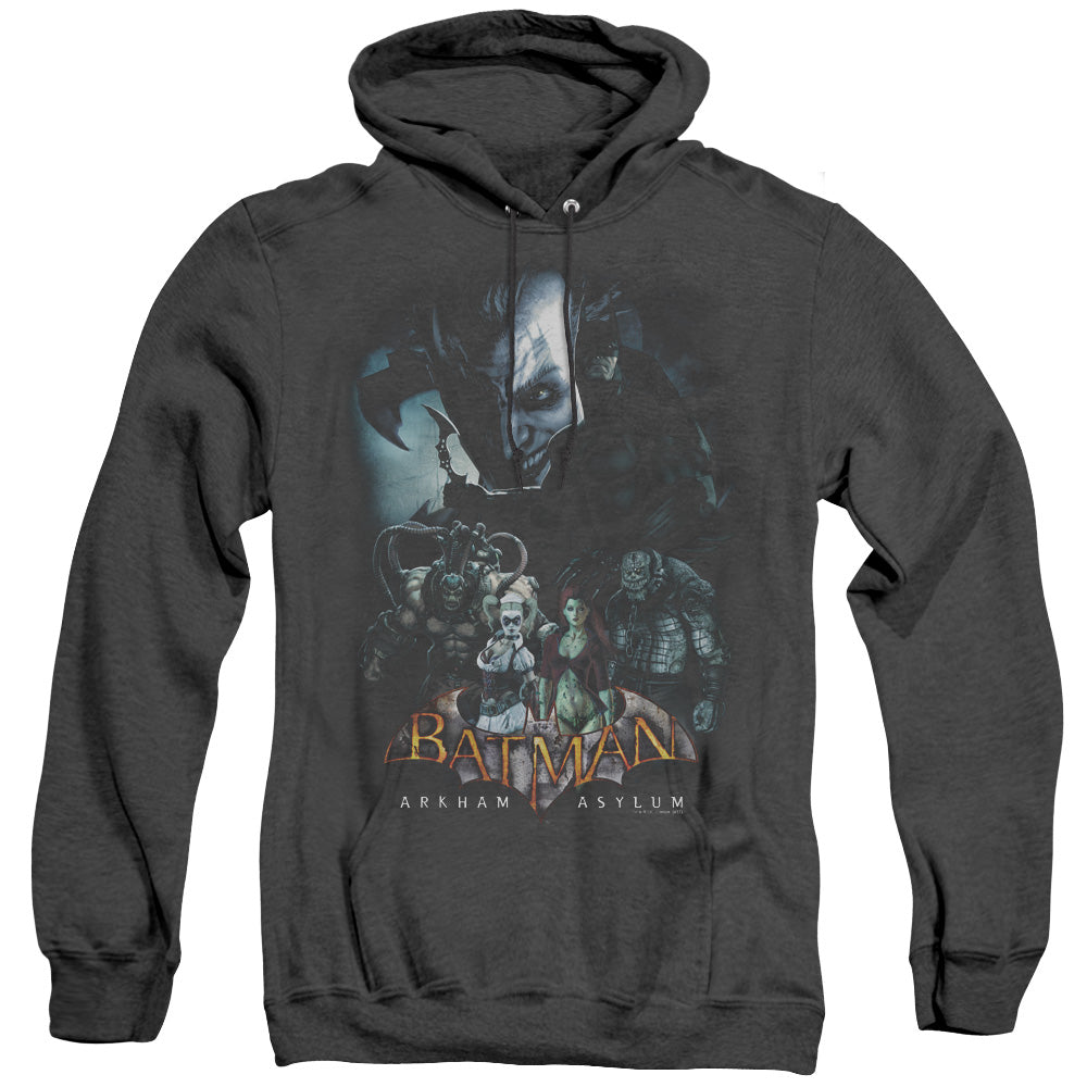 AN OFFCIALLY LICENSED BATMAN AA FIVE AGAINST ONE ADULT UNISEX HEATHER PULLOVER HOODIE BLACK