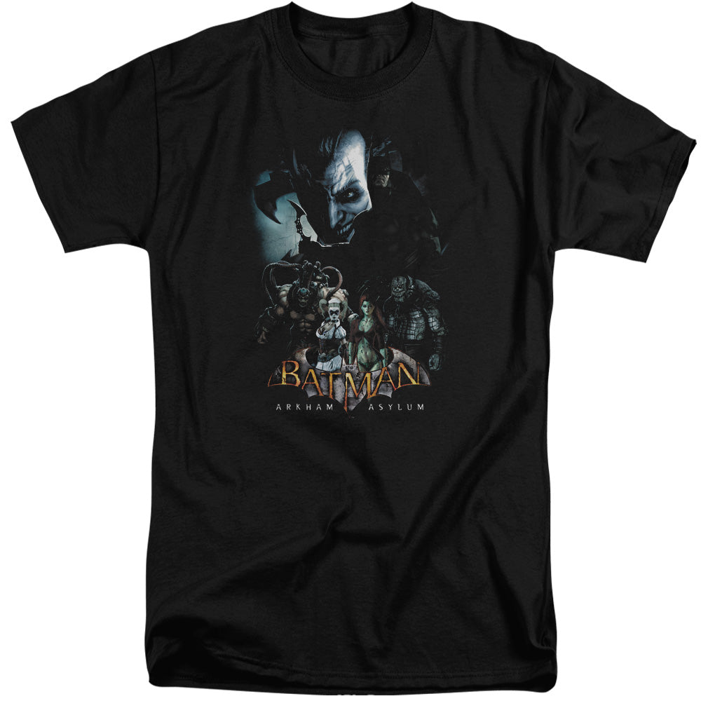 AN OFFCIALLY LICENSED BATMAN AA FIVE AGAINST ONE MEN'S TALL FIT T-SHIRT BLACK