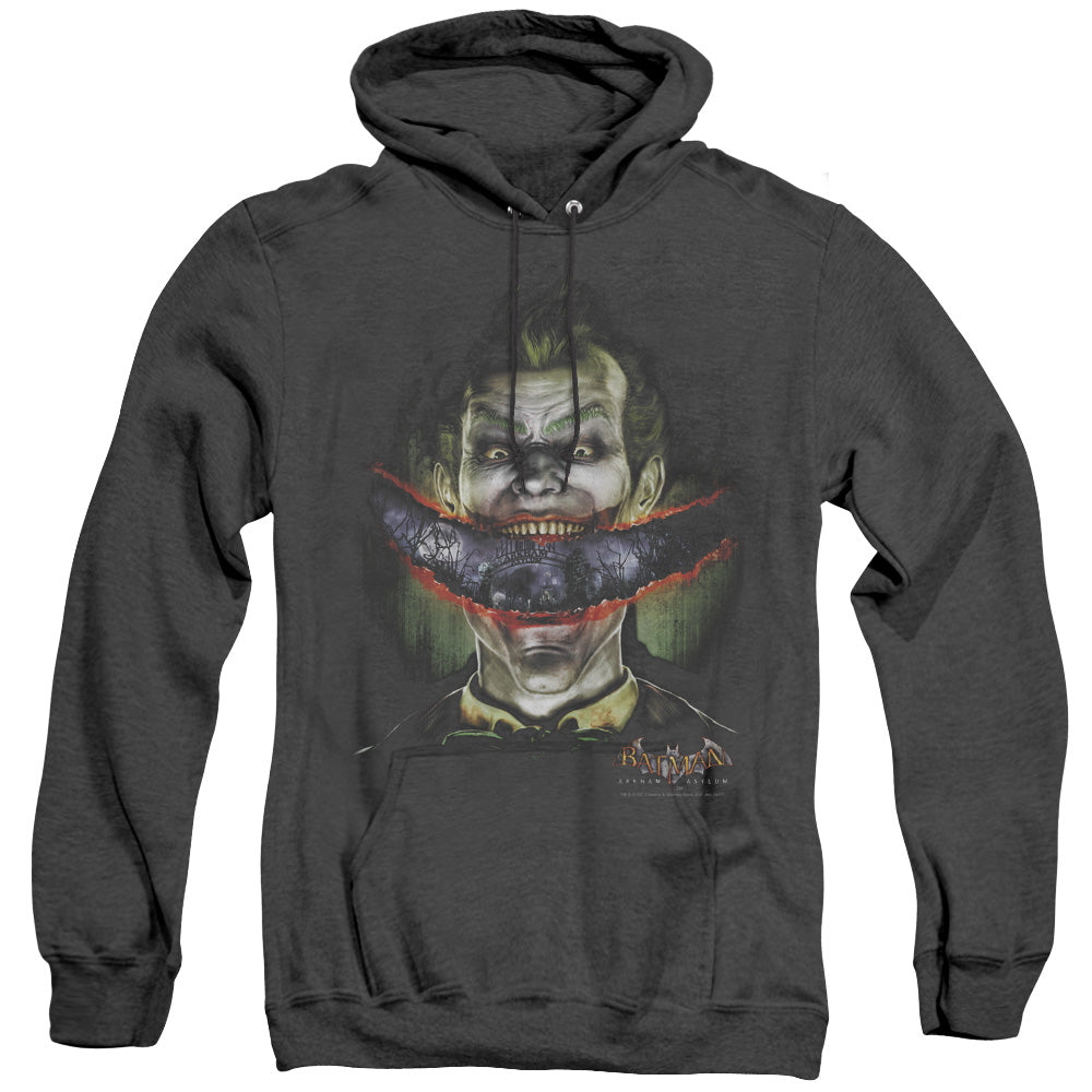 AN OFFCIALLY LICENSED BATMAN AA CRAZY LIPS ADULT UNISEX HEATHER PULLOVER HOODIE BLACK
