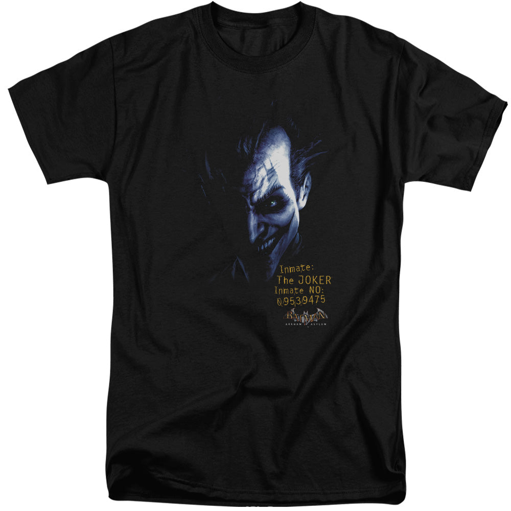AN OFFCIALLY LICENSED BATMAN AA ARKHAM JOKER MEN'S TALL FIT T-SHIRT BLACK