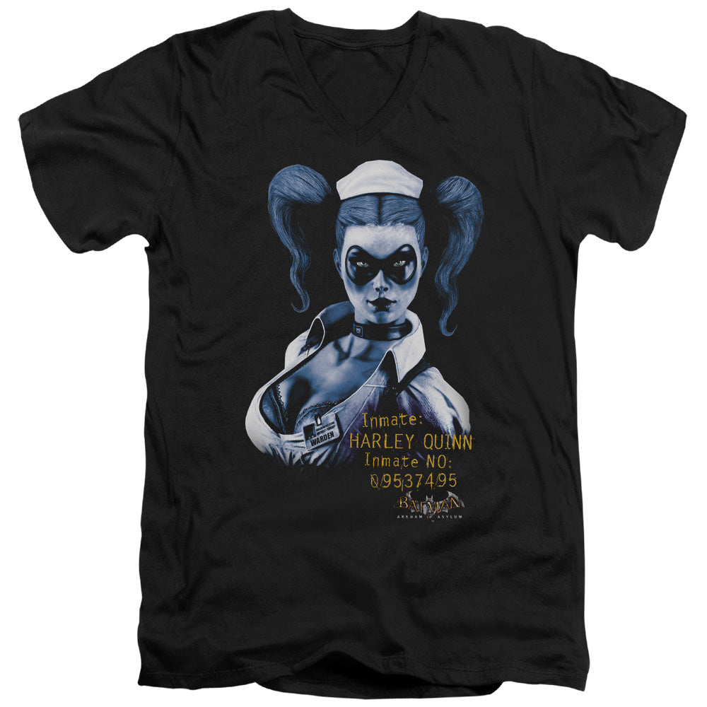 AN OFFCIALLY LICENSED BATMAN AA ARKHAM HARLEY QUINN MEN'S V-NECK T-SHIRT BLACK