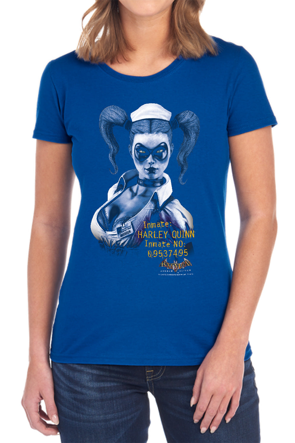 AN OFFCIALLY LICENSED BATMAN AA ARKHAM HARLEY QUINN WOMEN'S REGULAR FIT T-SHIRT BLACK
