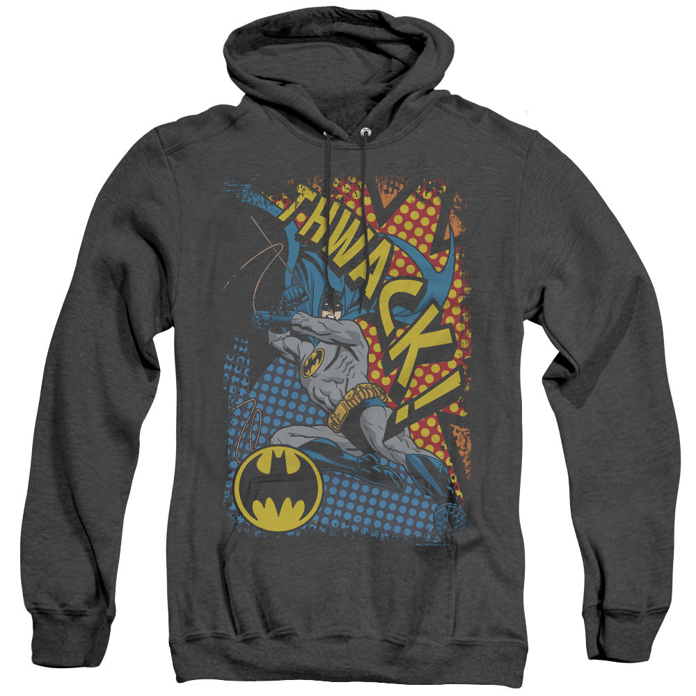 AN OFFCIALLY LICENSED BATMAN THWACK ADULT UNISEX HEATHER PULLOVER HOODIE BLACK