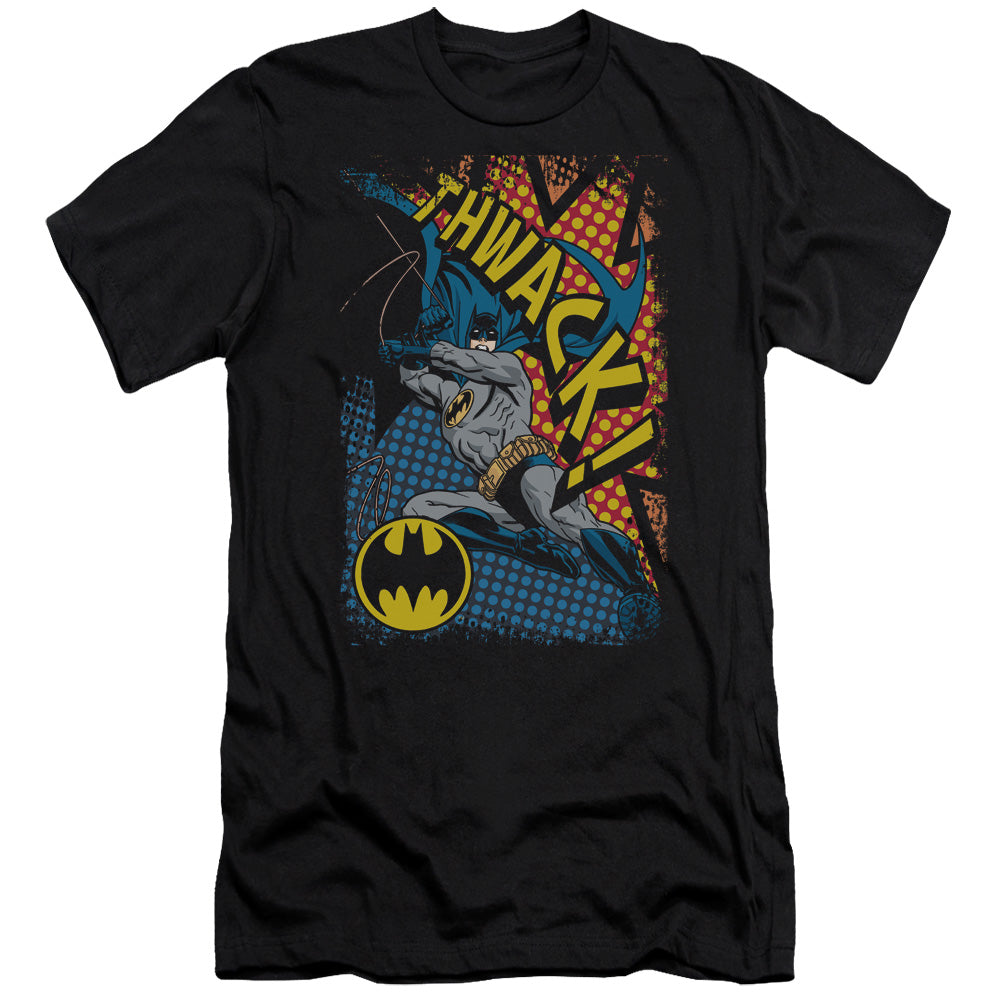 AN OFFCIALLY LICENSED BATMAN THWACK MEN'S PREMIUM SLIM FIT T-SHIRT BLACK